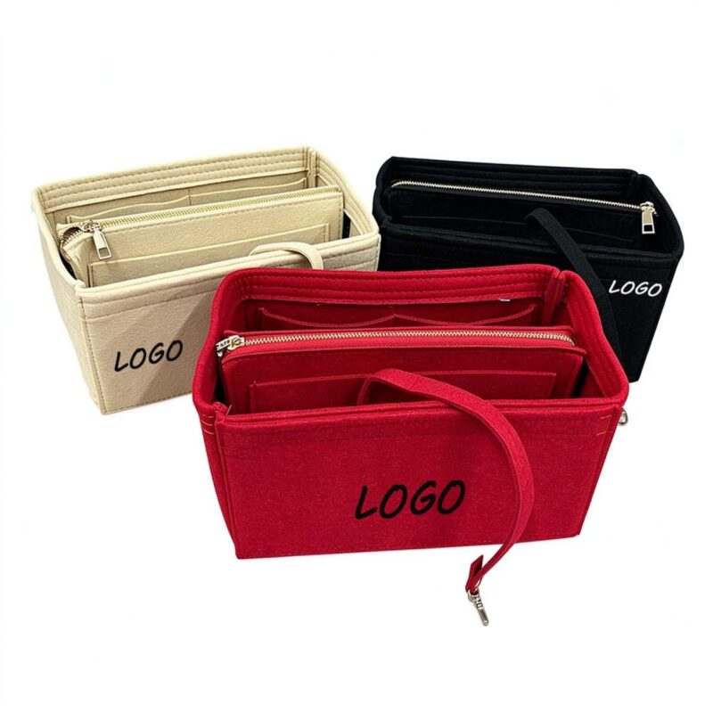 Large Capacity Felt Makeup Bag Custom Logo Women Cosmetic Bag Multi Compartment Travel Toiletry Bag